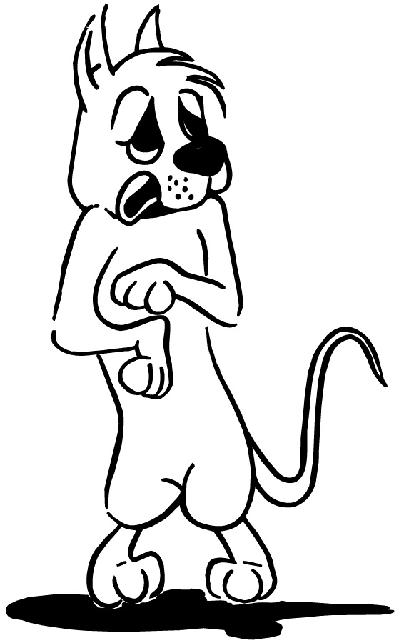 cartoon drawing of dog standing on hind legs looking sad