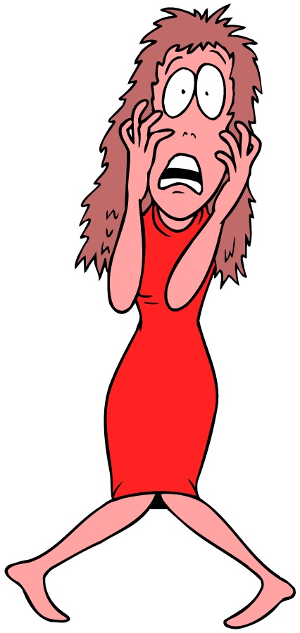 cartoon of very scared woman